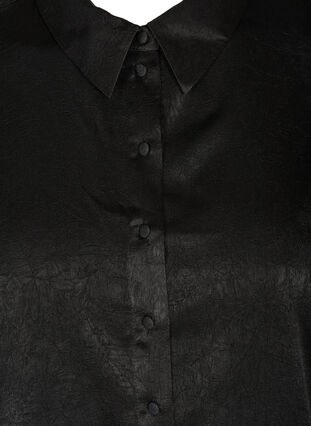 Skjorte med struktur og lange puffermer, Black, Packshot image number 2