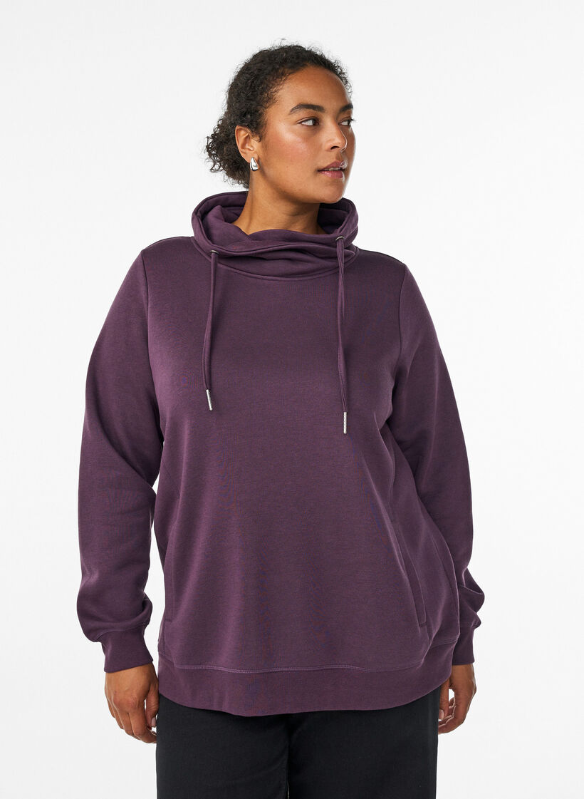Genser med h&oslash;y hals og lommer, Lilla, Model image number 0