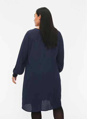 FLASH - langermet kjole med glitter, Navy w. Gold , Model image number 1