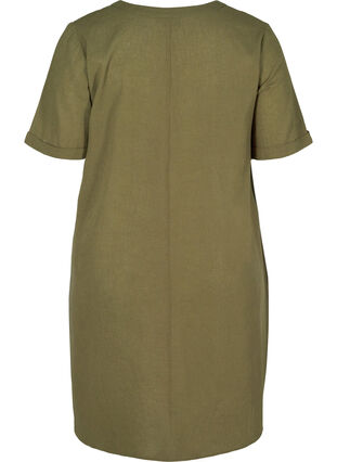 Kortermet kjole i bomullsmiks med lin, Ivy Green, Packshot image number 1