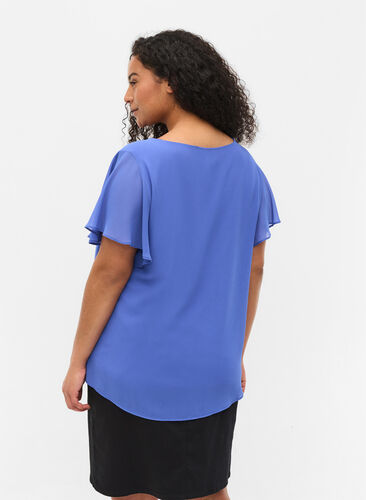 Bluse med korte ermer, Dazzling Blue, Model image number 1