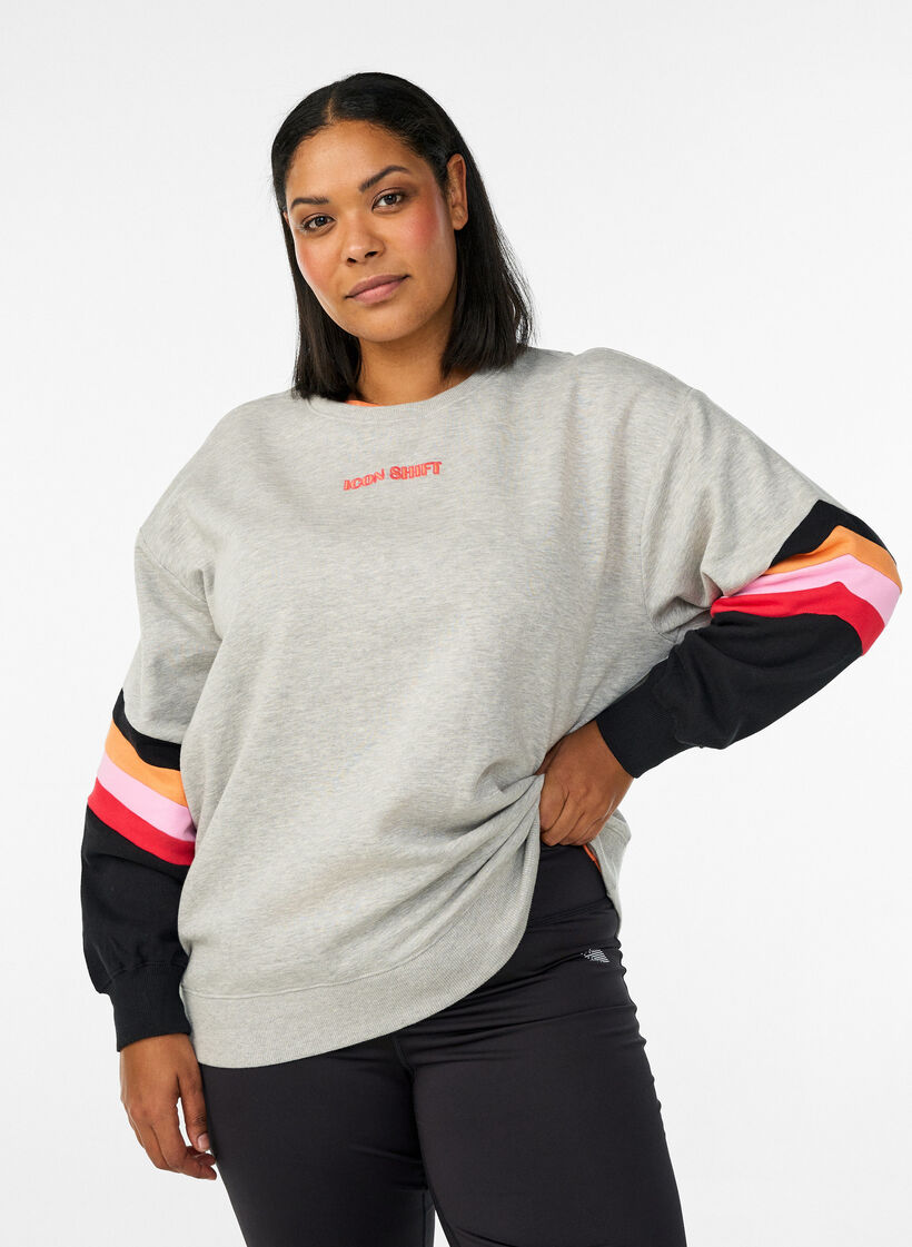 L&oslash;s genser med kontrastdetaljer p&aring; ermene, Gr&aring;, Model image number 0