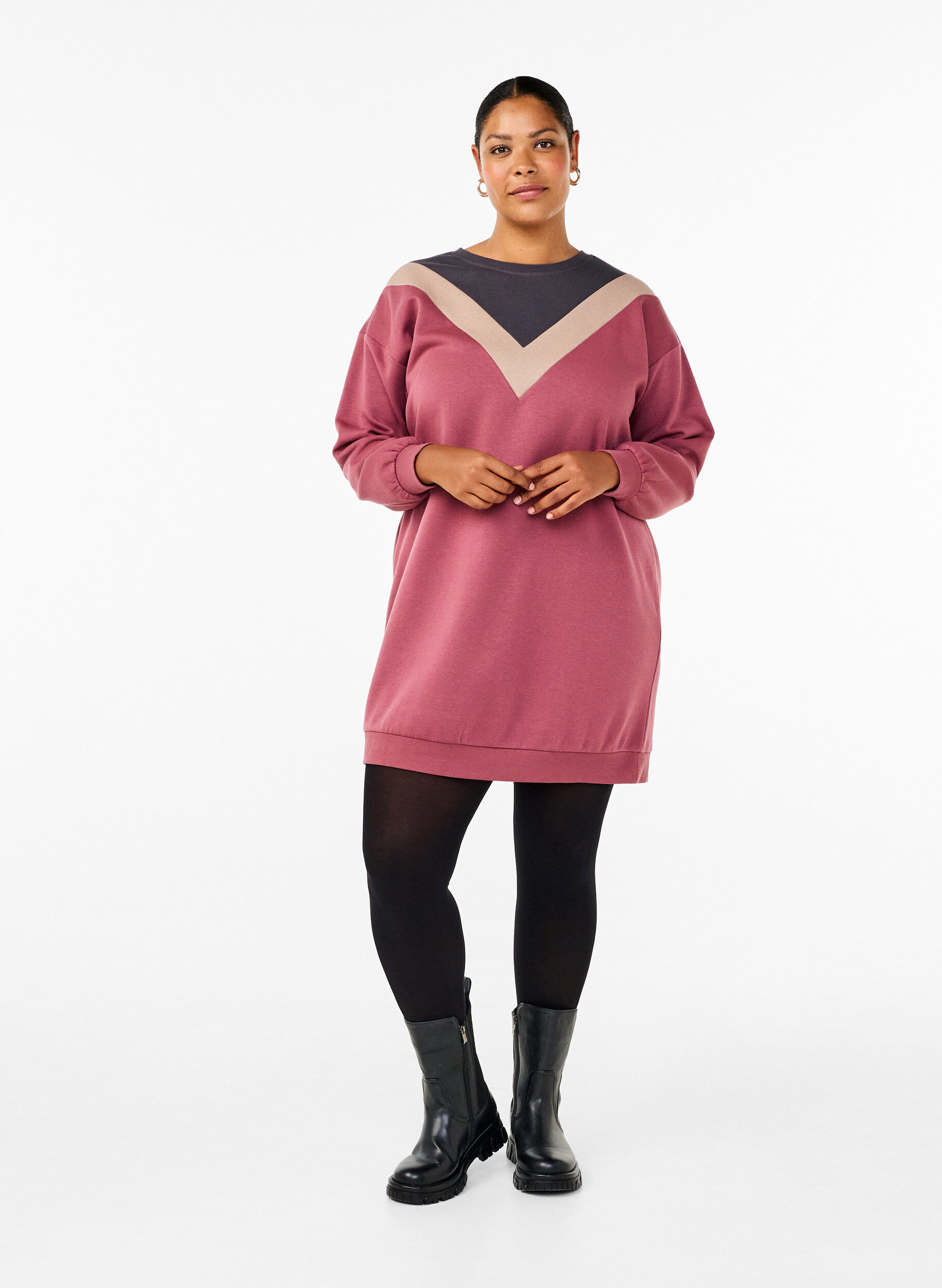 Zizzi Lang, fargeblokket sweatshirt, Rose B. Color Block, Model image number 2