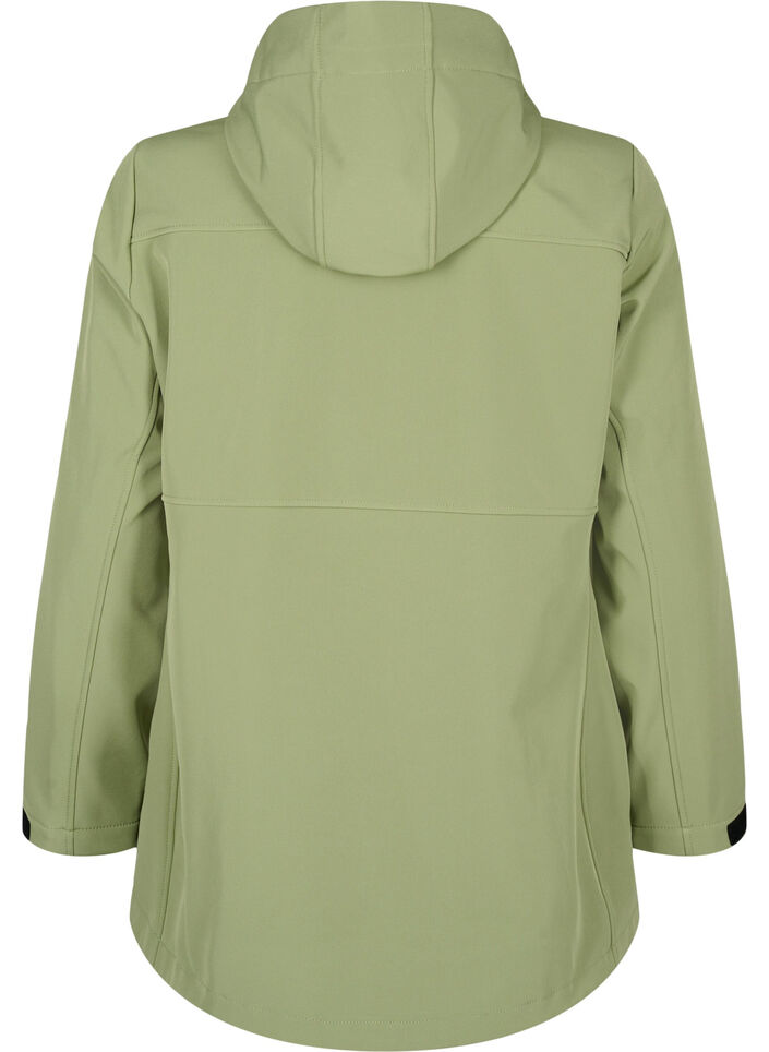 Kort softshell-jakke med lommer, Oil Green, Packshot image number 1