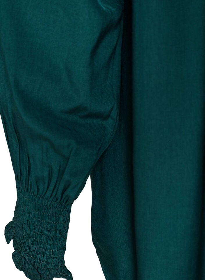Bluse med rysjekrage og rynking, Gr&oslash;nn, Packshot image number 3