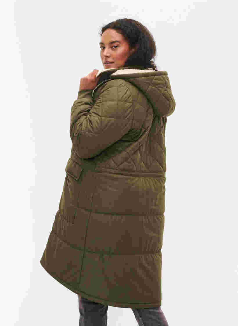 Quiltet jakke med hette og justerbar midje, Forest Night, Model image number 1