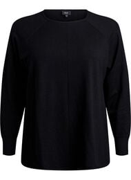 Strikkebluse med rund hals og strikket mønster, Svart