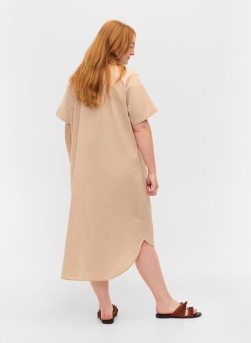 Lang bomullsskjorte med korte ermer, Humus, Model image number 1