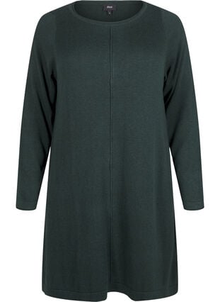 Zizzi Strikket kjole i bomull og viskoseblanding, Grønn, Packshot image number 0