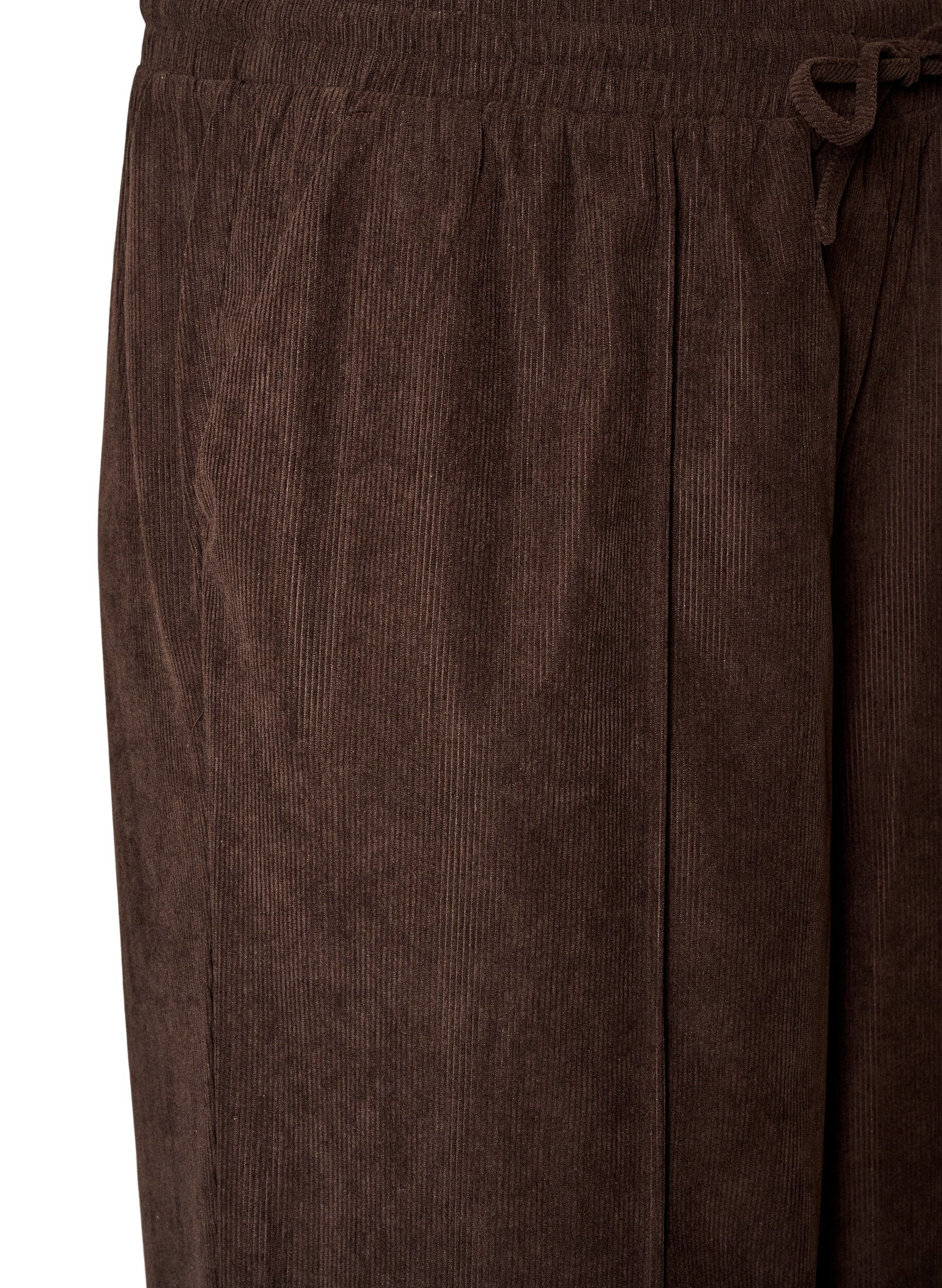 ZizziCordfl&oslash;yelsbukser med vide ben og h&oslash;y midje, Brun, Packshot image number 2