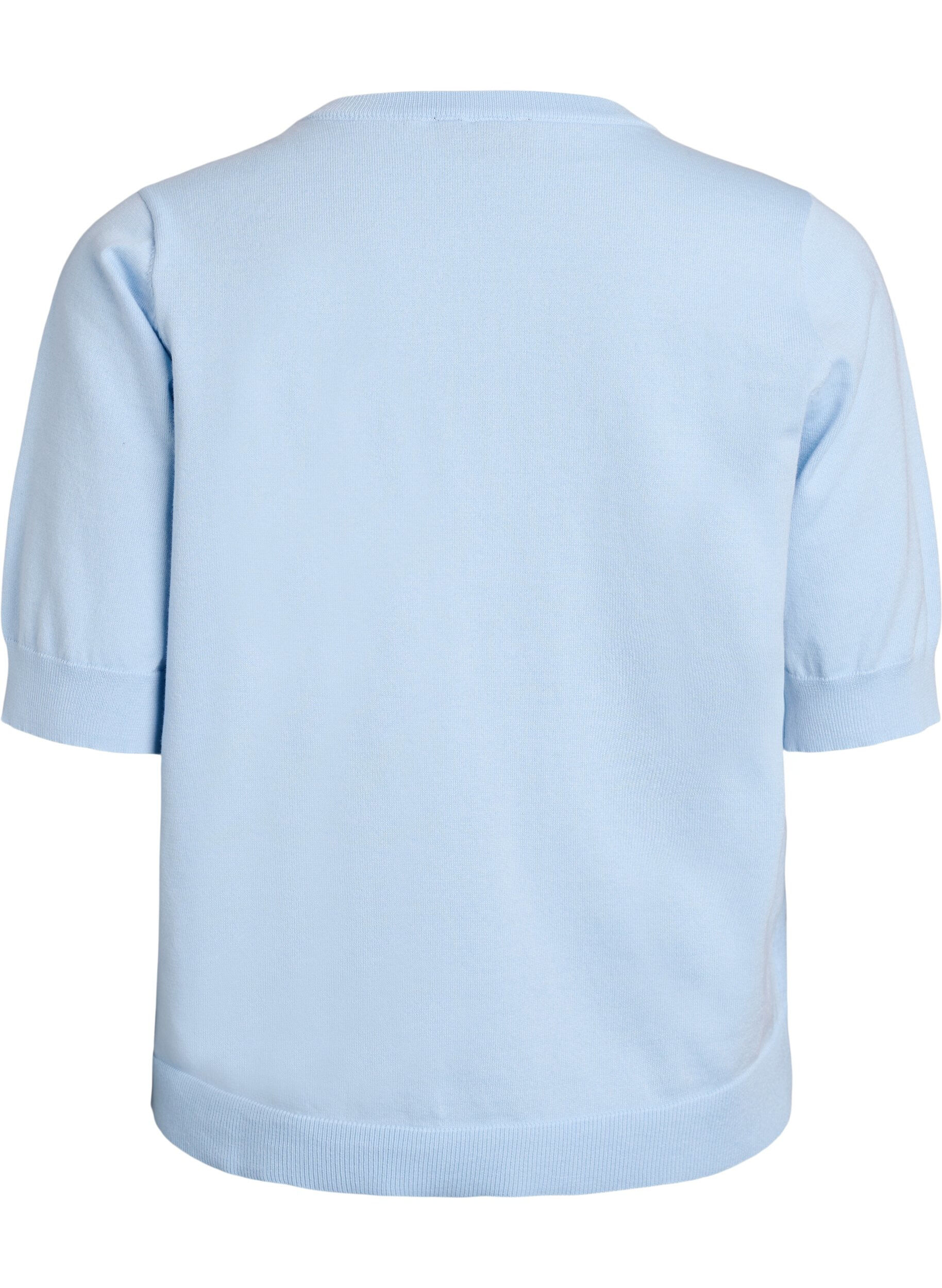 ZizziFinstrikket bluse med korte ermer, Bl&aring;, Packshot image number 1