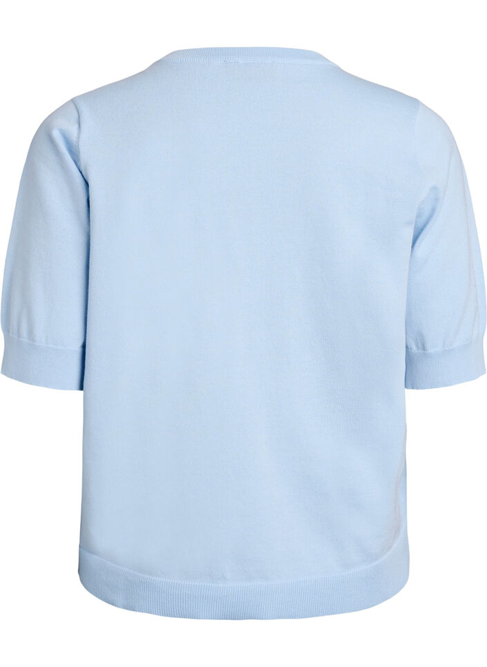 Finstrikket bluse med korte ermer, Bl&aring;, Packshot image number 1