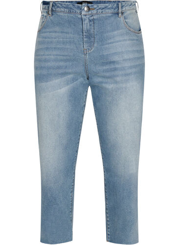 7/8-lengde jeans med rå kanter og høyt liv, Light blue denim, Packshot image number 0