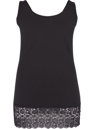 Lang bomullstopp med blondekant, Black, Packshot image number 1