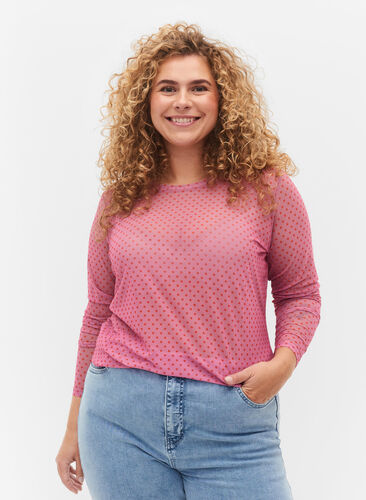 Mesh bluse med mønster, Cashmere Rose Dot, Model image number 0