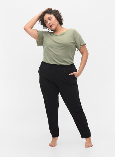 Pysjamasbukser i bomull, Black, Model image number 2