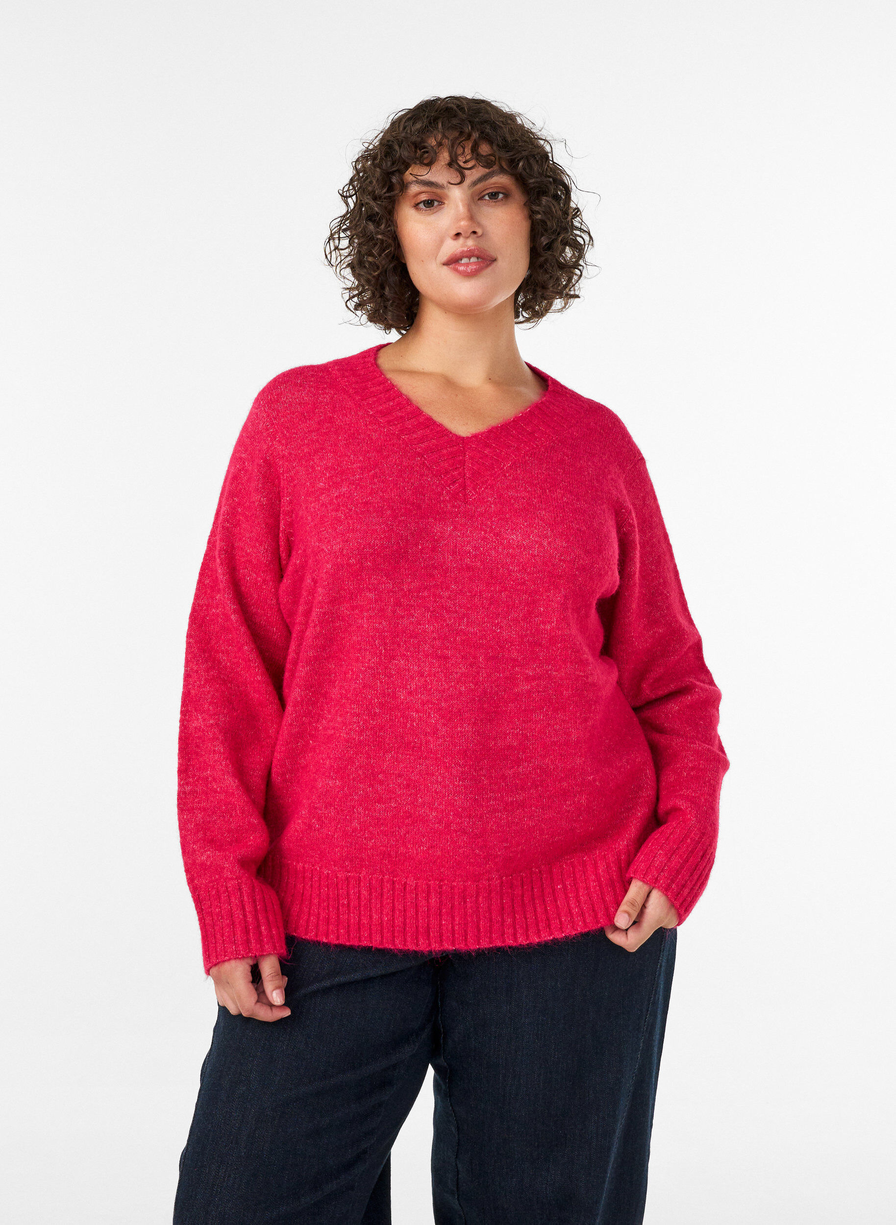 ZizziGenser med V-hals, Rosa, Model image number 0