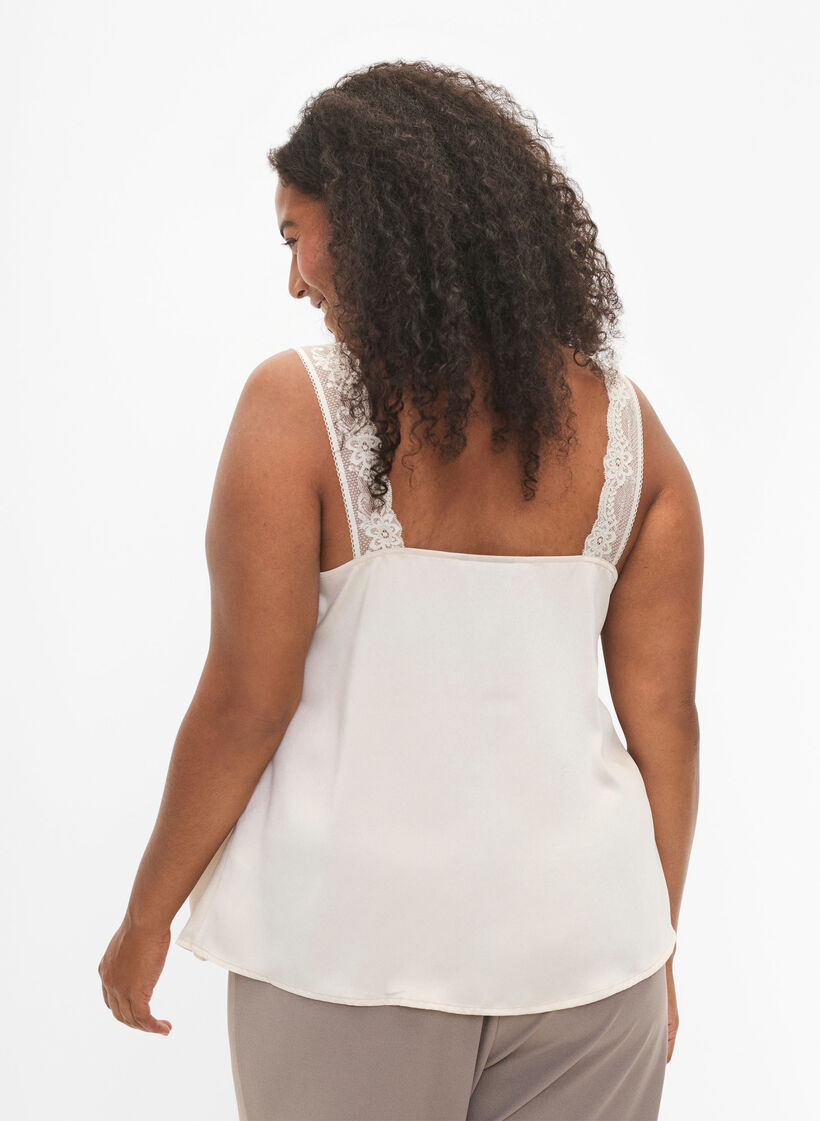 FLASH – Topp med V-hals og blondekant, Fog, Model image number 1