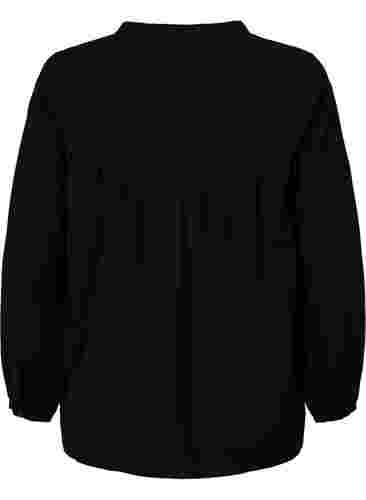 Langermet bluse i viskosemiks, Black, Packshot image number 1