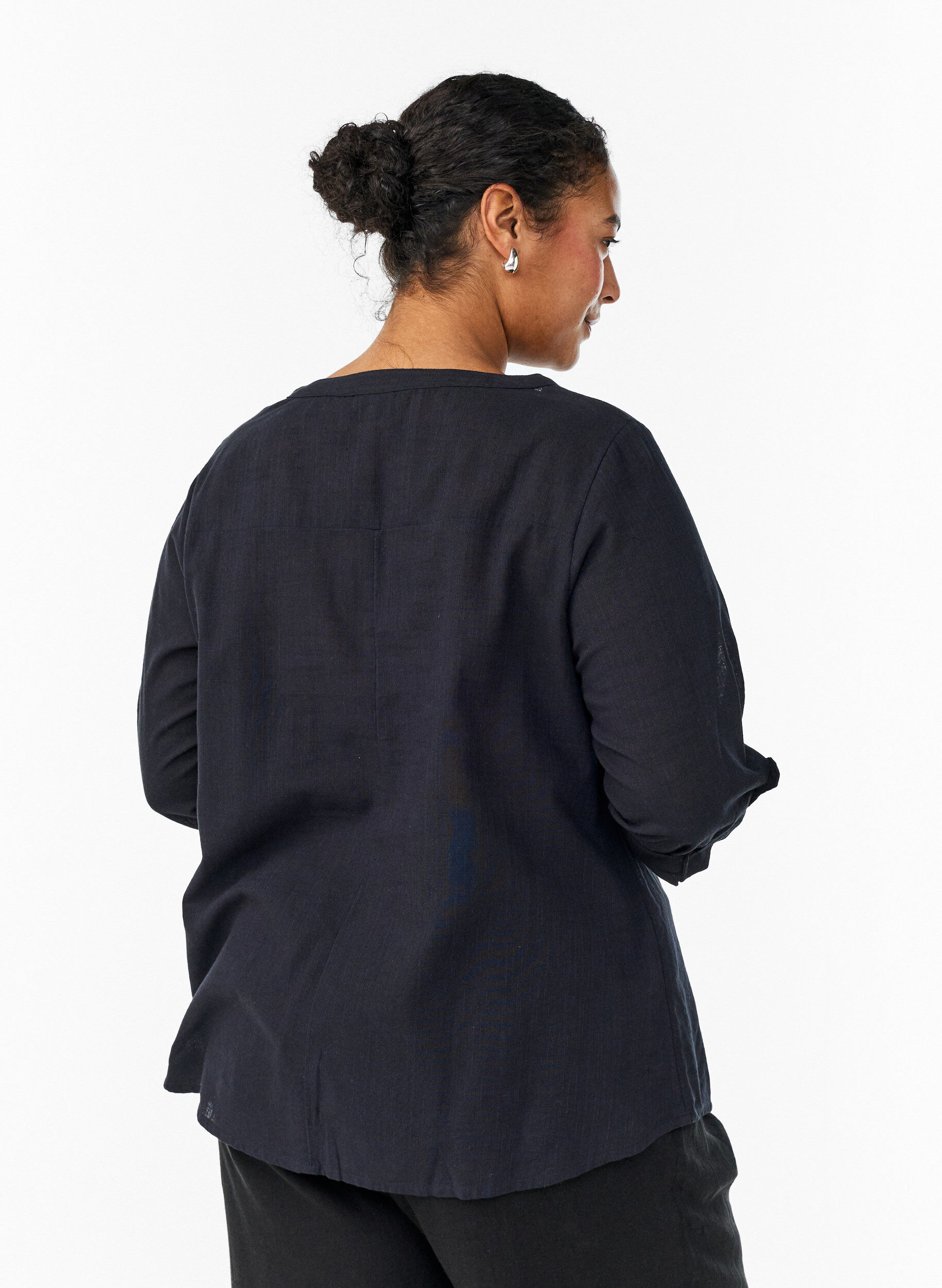 ZizziBluse i bomull med V-hals, Svart, Model image number 2