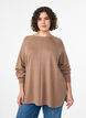 Strikkebluse med rund hals og strikket m&oslash;nster, Brun, Model image number 0