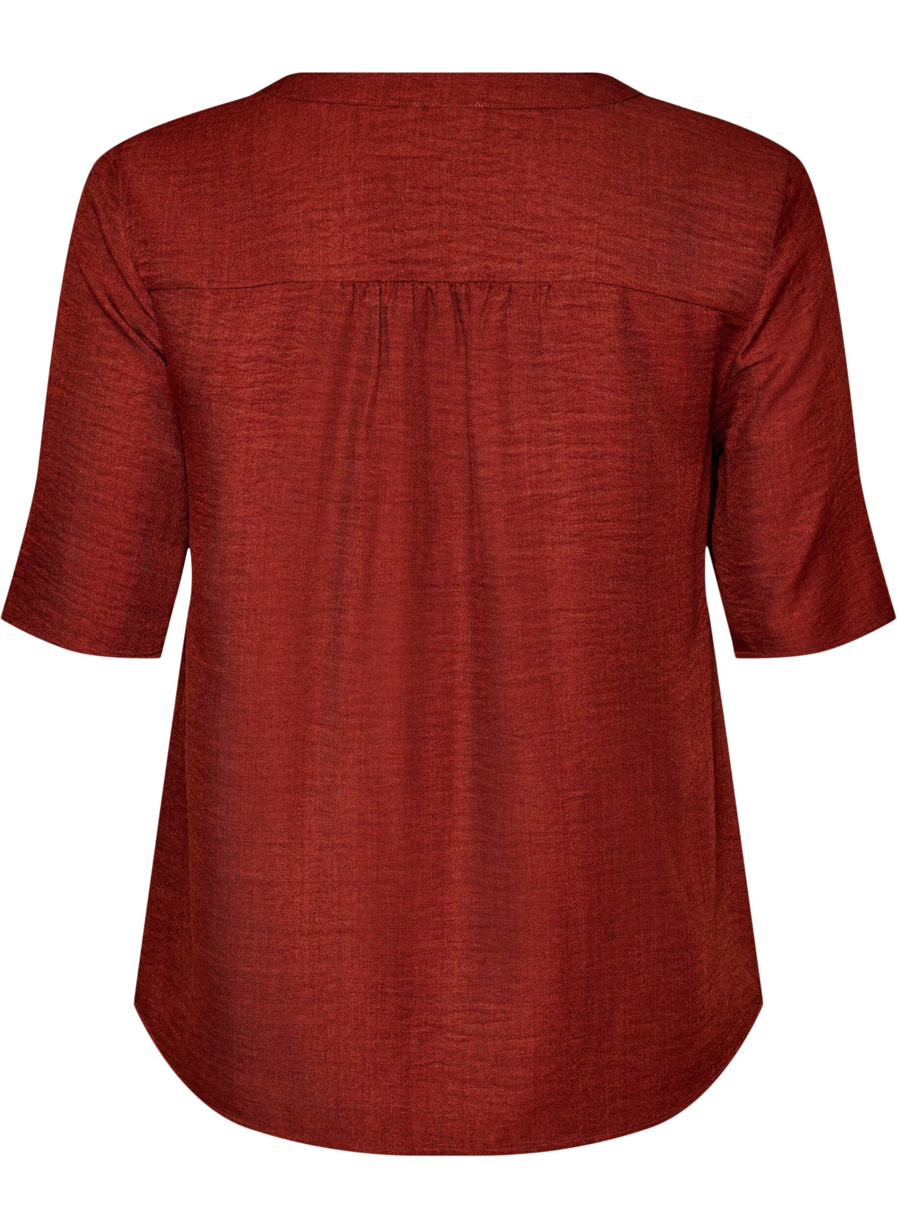 ZizziSkjortebluse med V-hals og korte ermer, R&oslash;d, Packshot image number 1