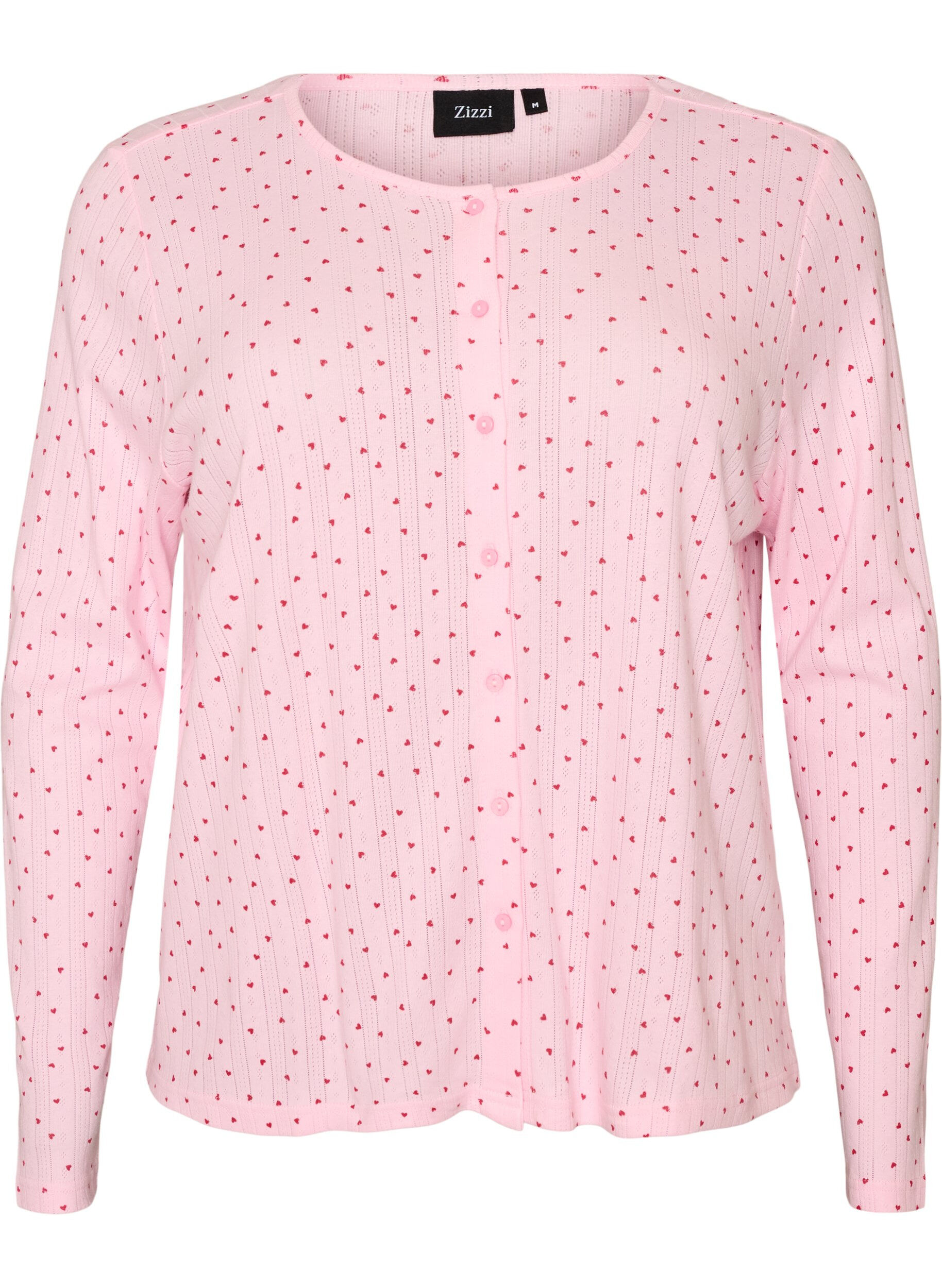 ZizziCardigan i &oslash;kologisk bomull med hullbroderi, Rosa, Packshot image number 0