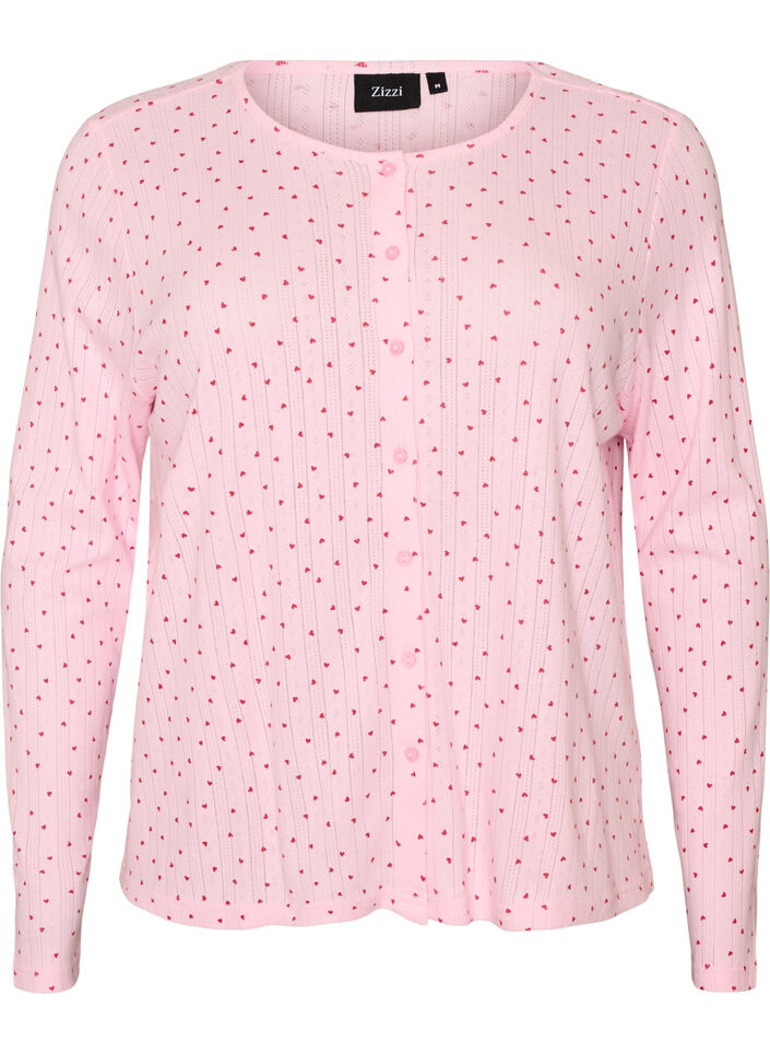 Cardigan i &oslash;kologisk bomull med hullbroderi, Rosa, Packshot image number 0