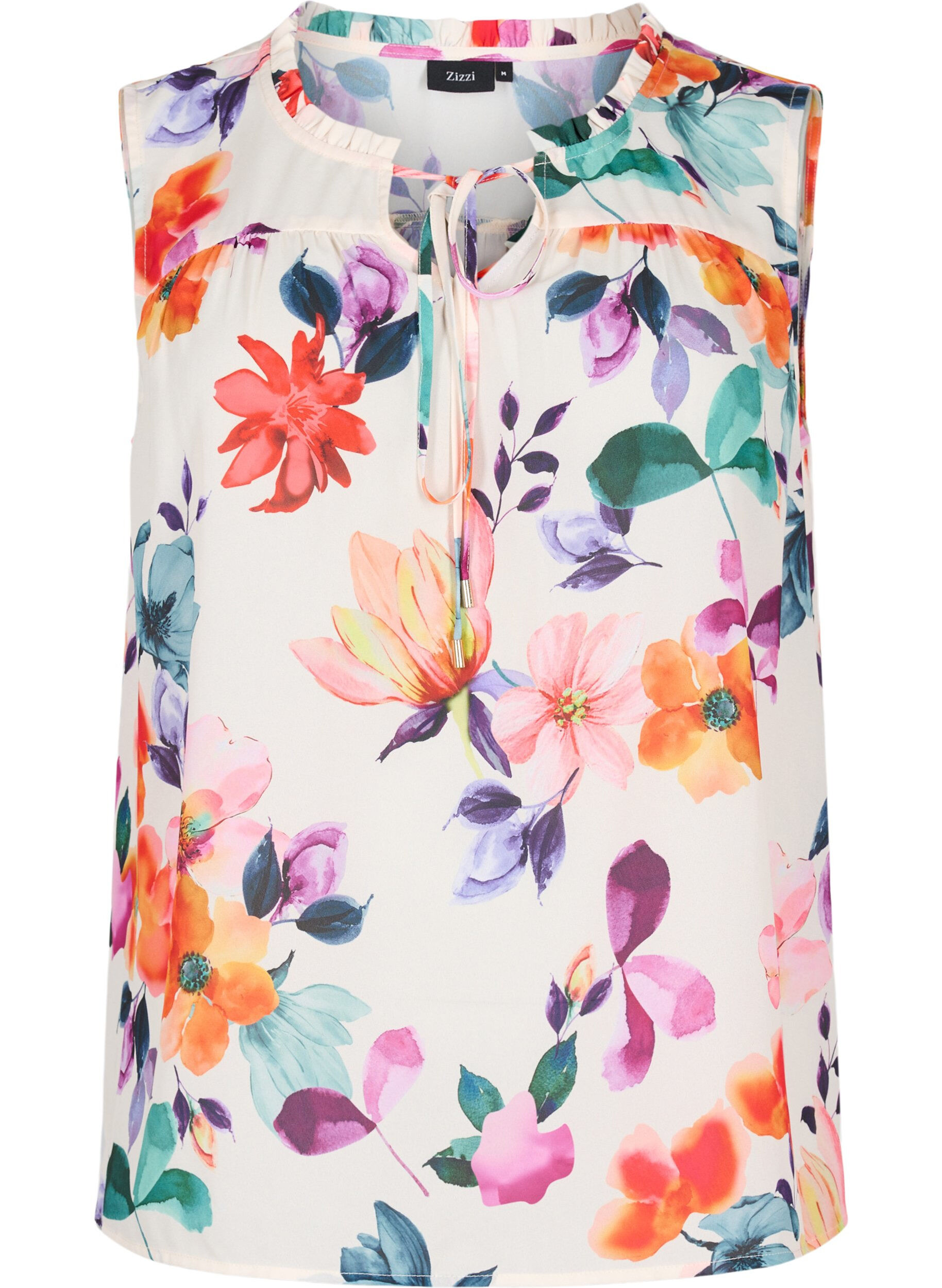 Zizzi Blomstrete topp med knytedetaljer, Buttercream Flower, Packshot image number 0