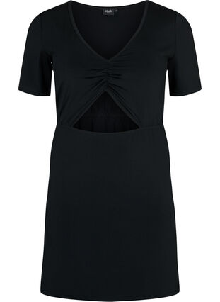 Kort kjole med utskåret parti, Black, Packshot image number 0