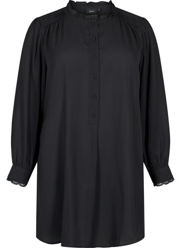 Tunika med volangekrage og lange ermer, Black, Packshot image number 0