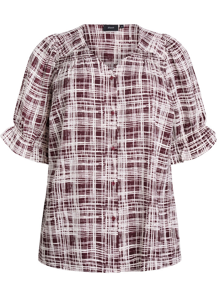 Skjortebluse med 1/2 ermer, M&oslash;rk Bordeaux, Packshot image number 0