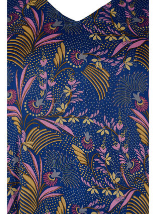 Blomstrete bluse med lange ermer og V-hals, Blue w. Pink Leaf, Packshot image number 2