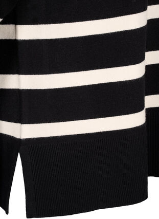 Zizzi Strikket bluse med striper og 3/4 ermer, Black Birch Stripes, Packshot image number 3