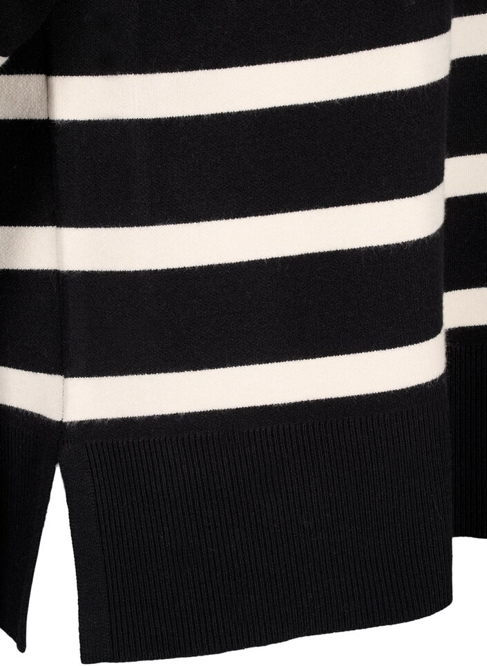 Strikket bluse med striper og 3/4 ermer, Black Birch Stripes, Packshot image number 3