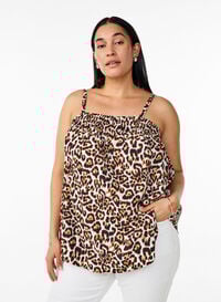 Topp i viskose med smale stropper, Beige Topp i viskose med smale stropper, Beige, Model