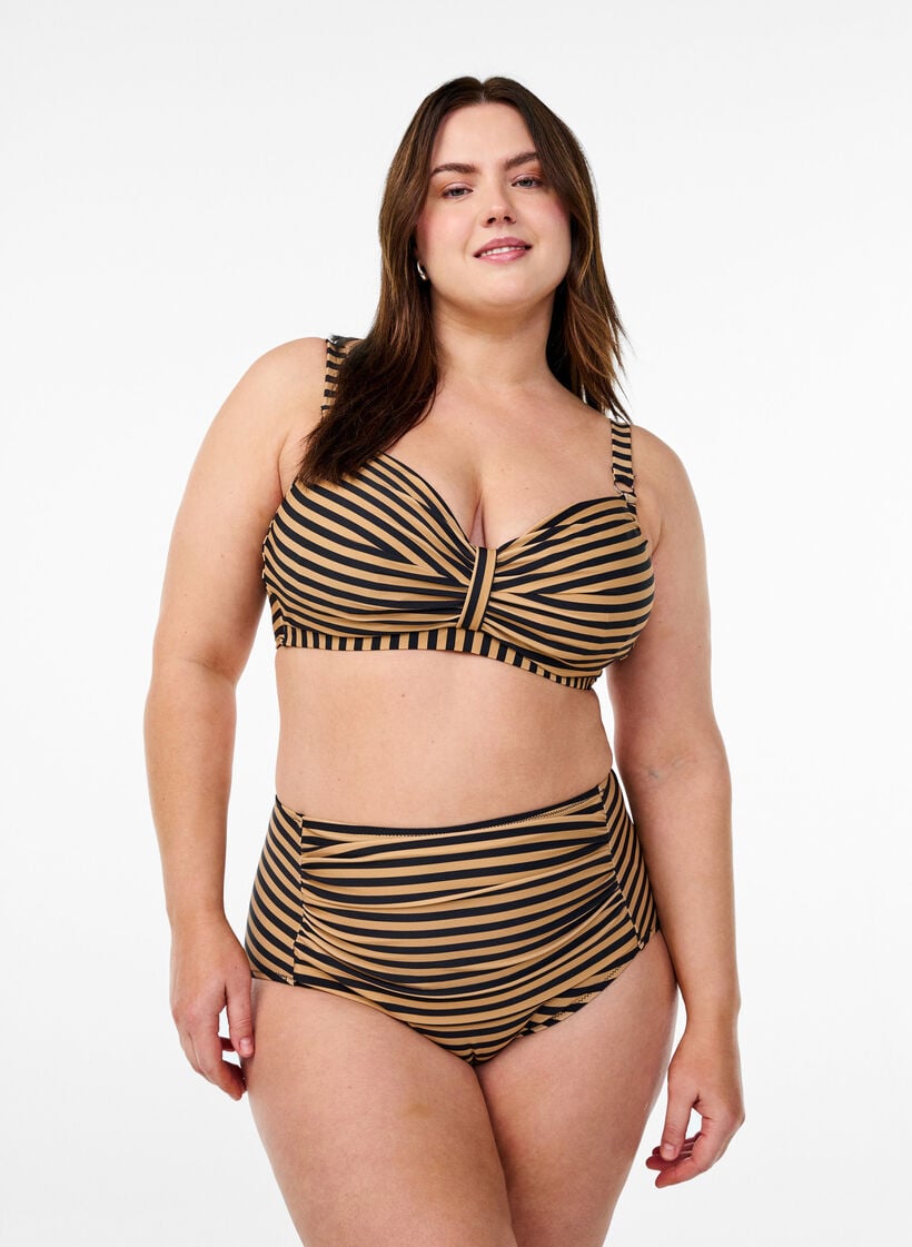 H&oslash;ytlivs bikinitruse med striper, Brun, Model image number 0