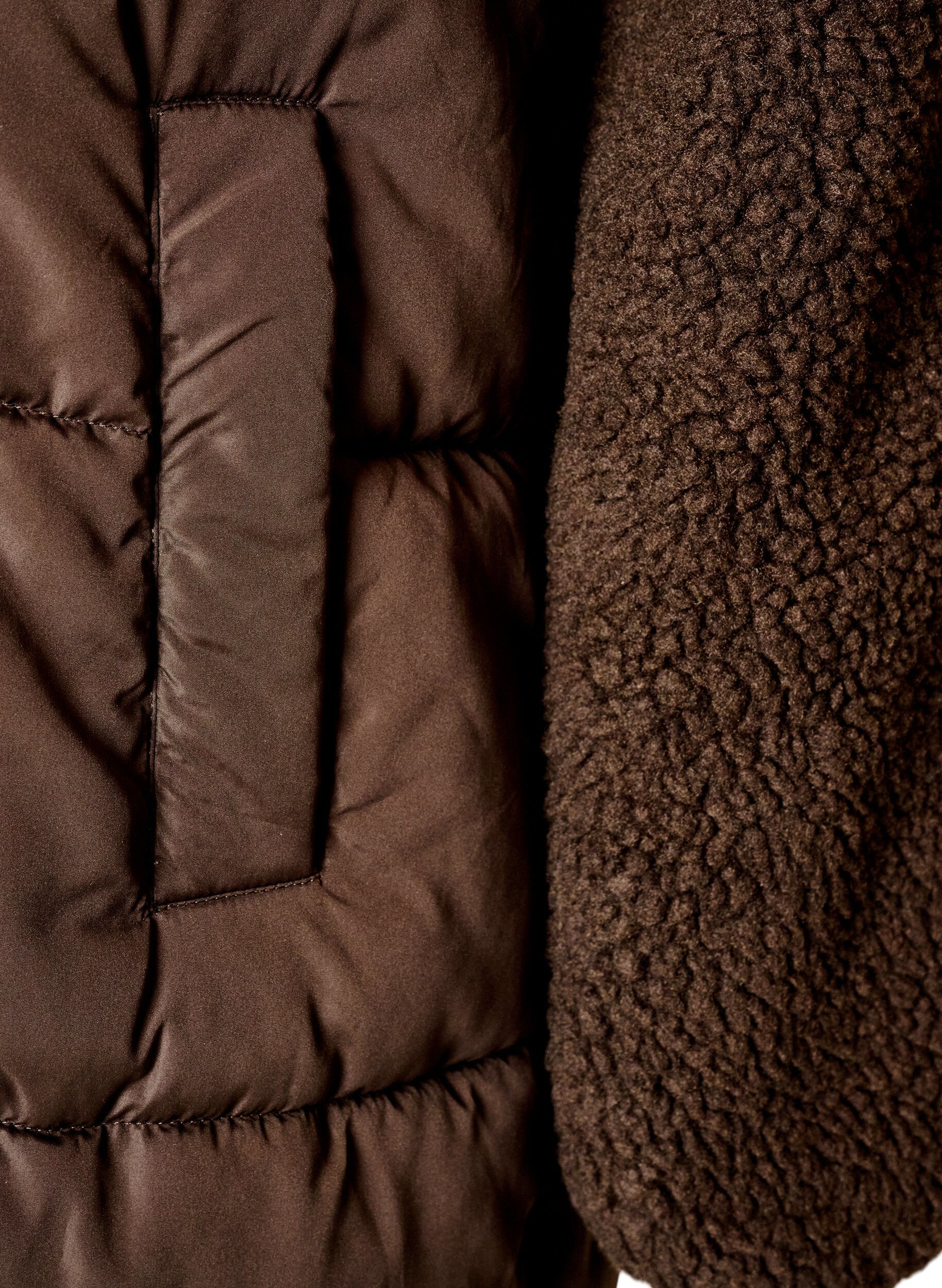 ZizziMidilang pufferjakke med teddyfleece, Brun, Packshot image number 3