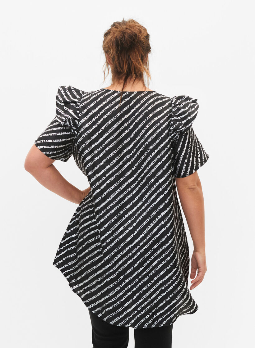 Stripete tunika med frynser, Black/White Stripes, Model image number 1