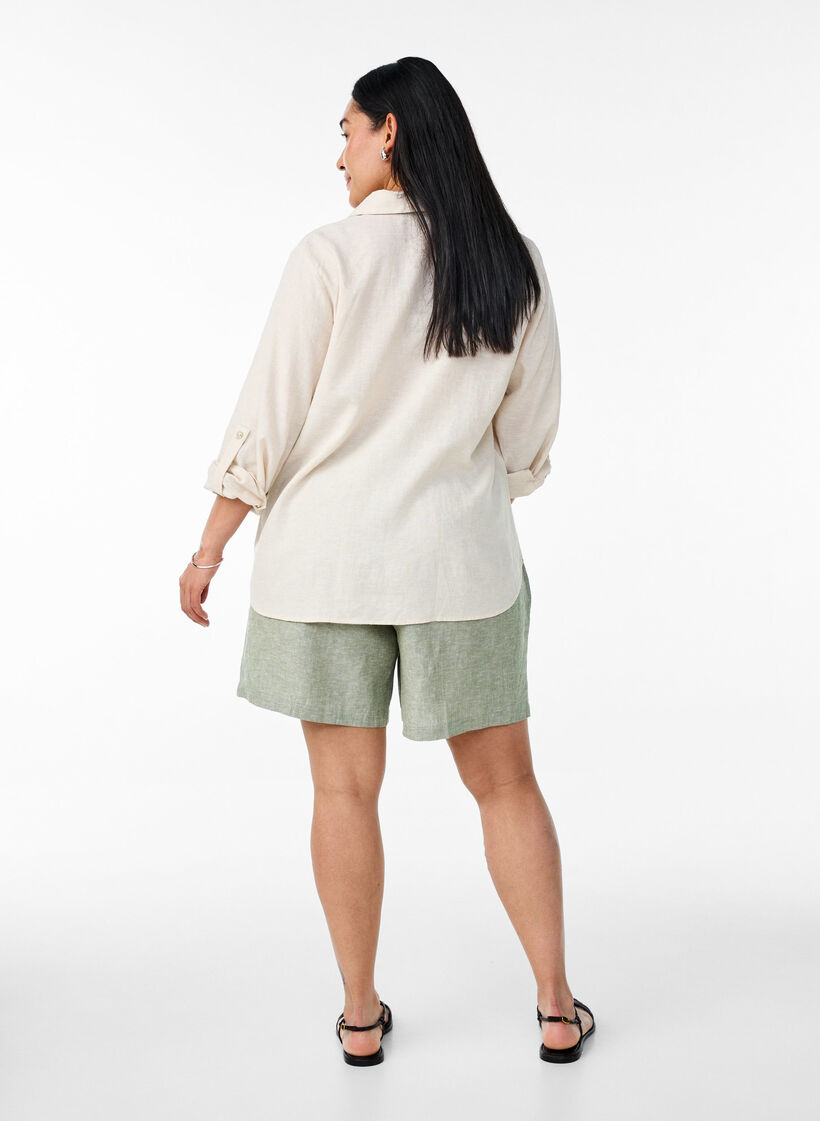 Løse shorts i lin og viskose, Grønn, Model image number 2