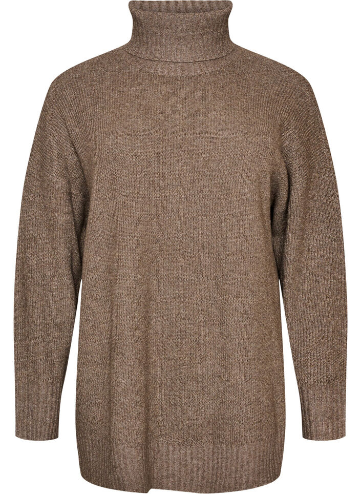 L&oslash;s strikket genser med rullekrage, Brun, Packshot image number 0