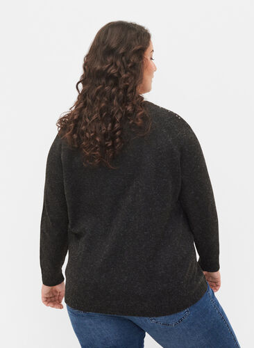 Melert strikkegenser med paljetter, Dark Grey Melange, Model image number 1