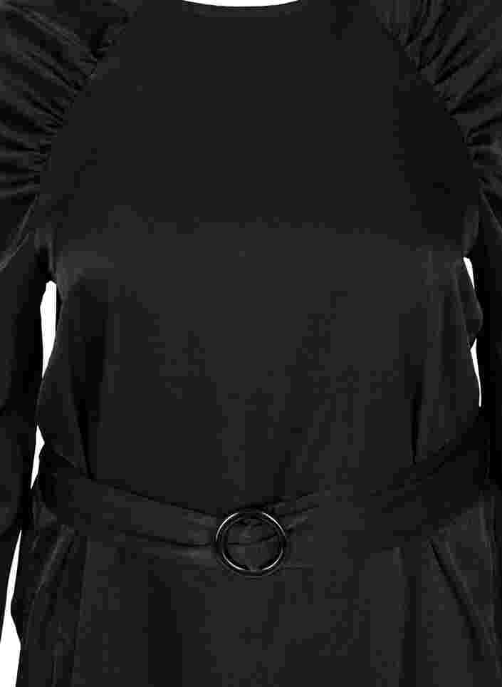 Kjole med puffermer og midjebelte, Black, Packshot image number 2