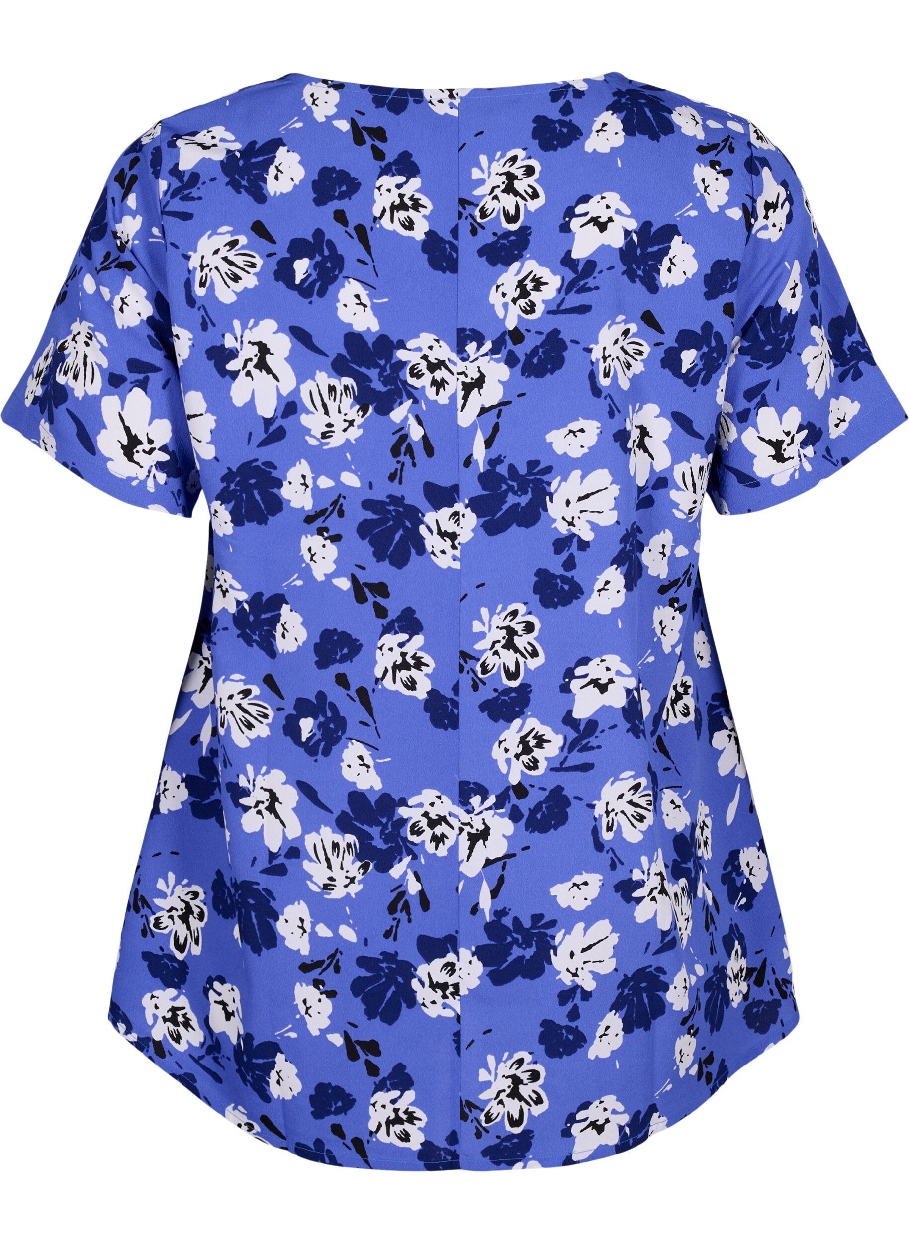 Zizzi FLASH - Bluse med korte ermer og trykk, Amparo Blue Flower, Packshot image number 1