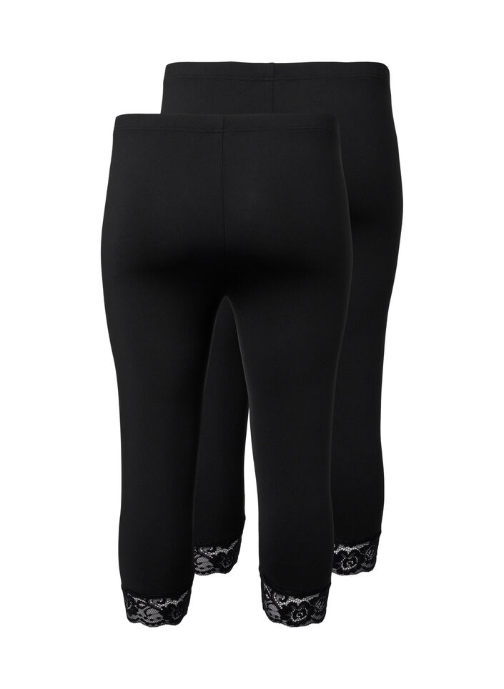 Leggings med 3/4-lengde og blondekant, 2 stk., Black / Black, Packshot image number 1