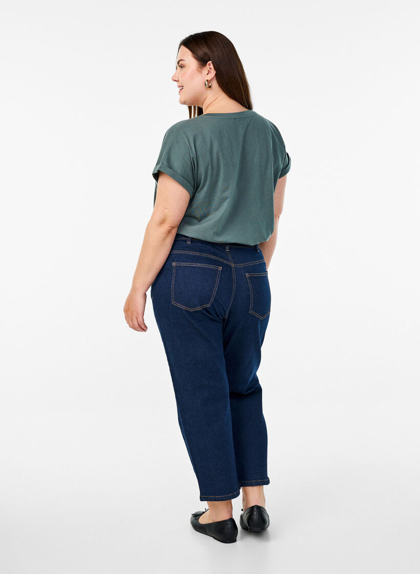 Cropped Vera jeans med straight fit, Blå, Model image number 1