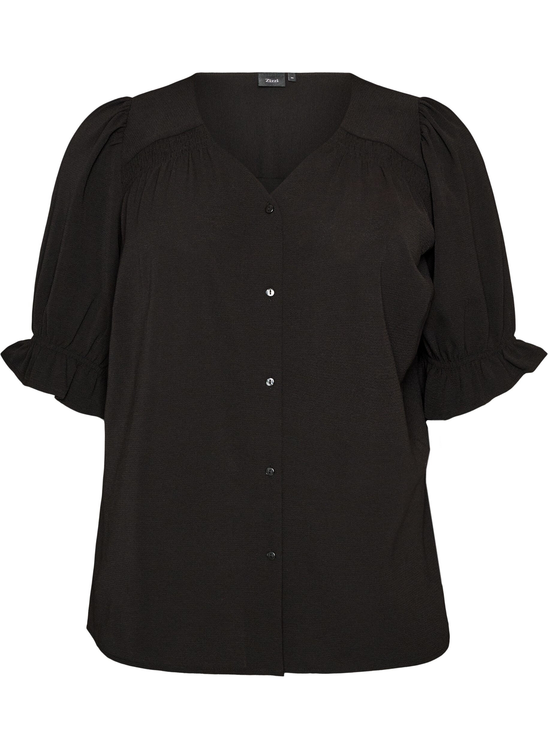 ZizziSkjortebluse med 1/2 ermer, Svart, Packshot image number 0