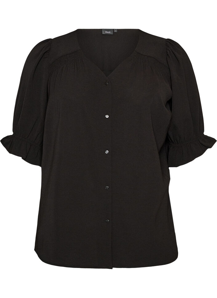 Skjortebluse med 1/2 ermer, Svart, Packshot image number 0