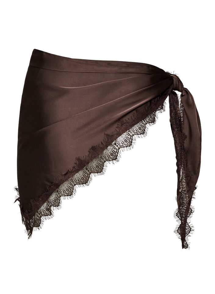 Satengskjerf med blondekant, Brun, Packshot image number 1