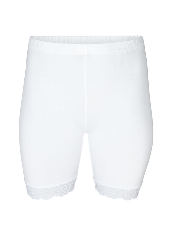 Sykkelshorts med blondekant, Hvit, Packshot image number 0